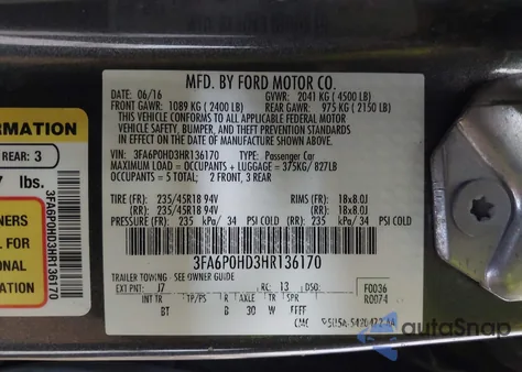 2017 Ford Fusion Se из США, поврежденный, VIN 3FA6P0HD3HR136170